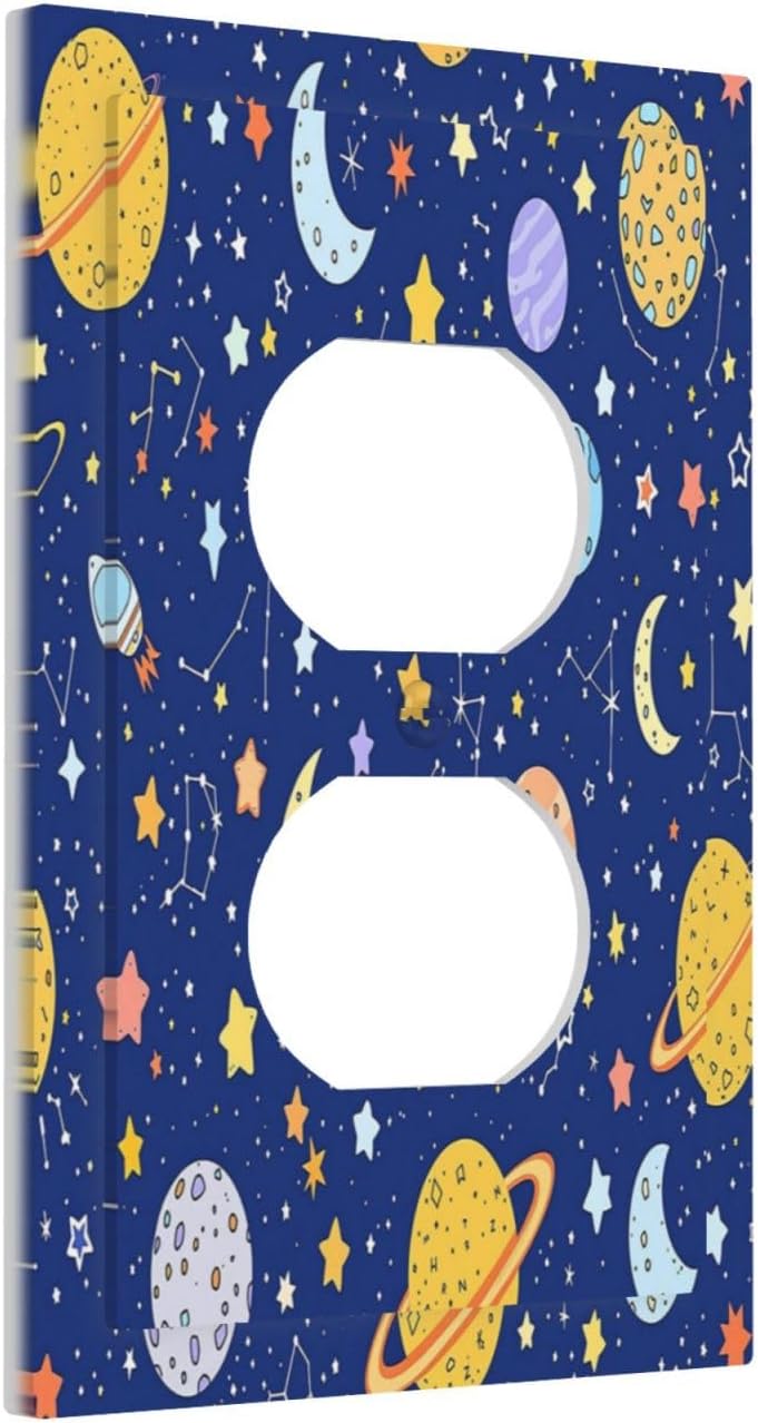 Stars Starry Night Sun Moon Planet Constellations Outlet Covers 1 Gang Duplex Light Switch Cover Wall Plate Decorative Switch Plates Electrical Receptacle Faceplate for Bedroom Bathroom