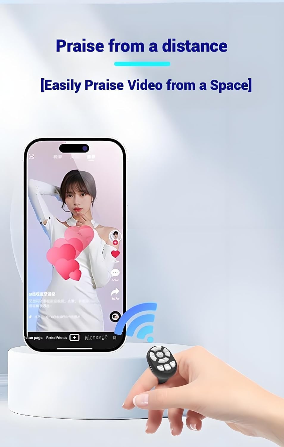 TK Rechargeable Fingertip Wireless Bluetooth Remote Control TK Scrolling Ring, RC Page Turner Music Video Camera Shutter for iPhone Android (White)