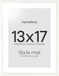 Homeforia 13x17 White Picture Frame, High End Oak 13x17 White Wooden Poster Frames with Mat 10x14 for Print, 13 x 17 Wood Frame Matted to 10 x 14 Photo, 17x13 Frame, Tempered Glass, Wall Kit, Set of 1