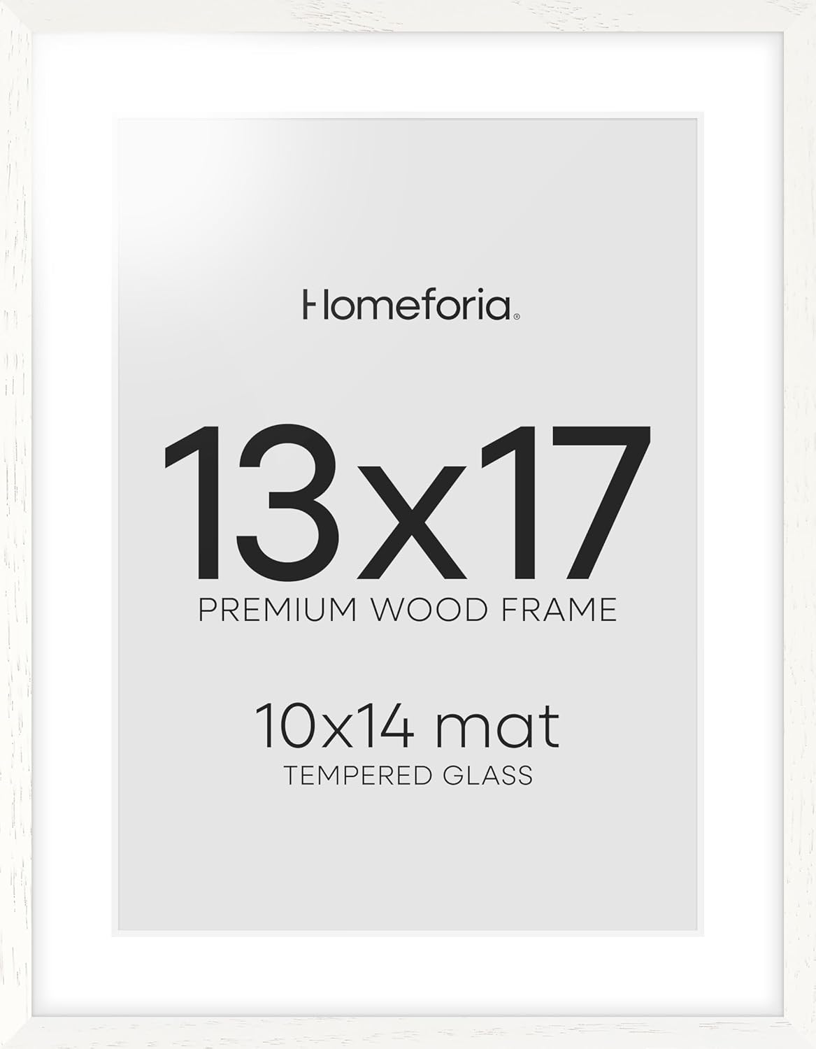 Homeforia 13x17 White Picture Frame, High End Oak 13x17 White Wooden Poster Frames with Mat 10x14 for Print, 13 x 17 Wood Frame Matted to 10 x 14 Photo, 17x13 Frame, Tempered Glass, Wall Kit, Set of 1