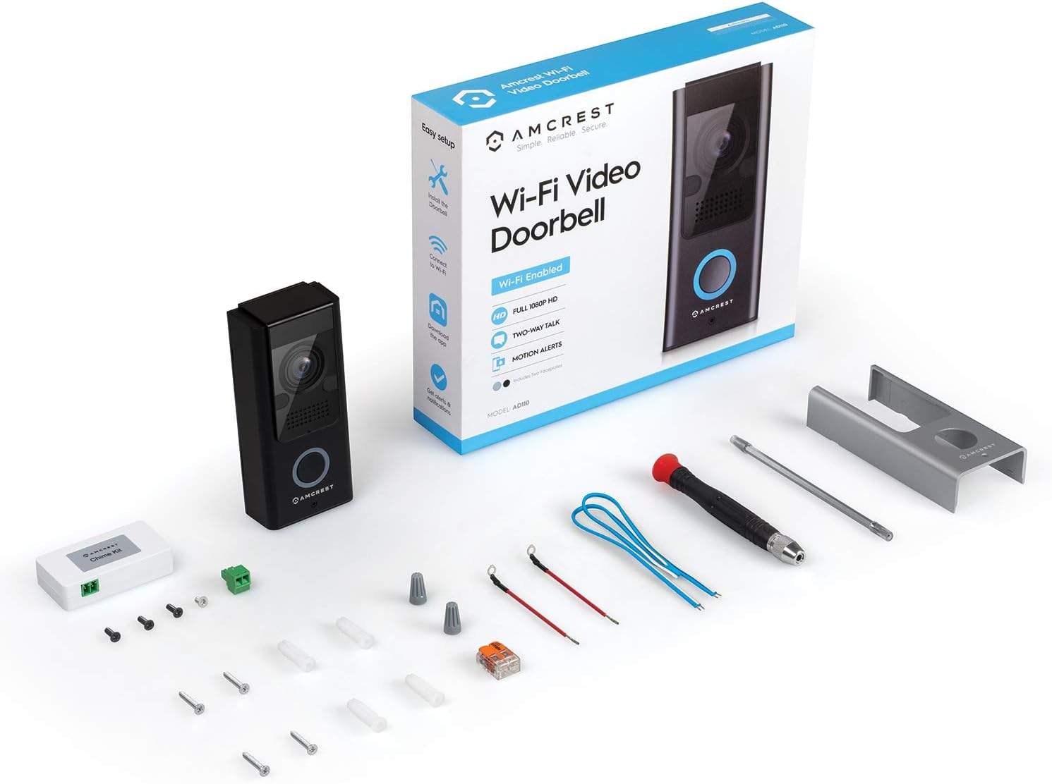 Amcrest 1080P Video Doorbell Camera Pro, Outdoor Smart Home 2.4GHz WiFi Doorbell Camera (Wired Power), MicroSD Card, PIR Motion Detect, RTSP, IP55 Weatherproof, 2-Way Audio, 140º Wide-Angle AD110-SH