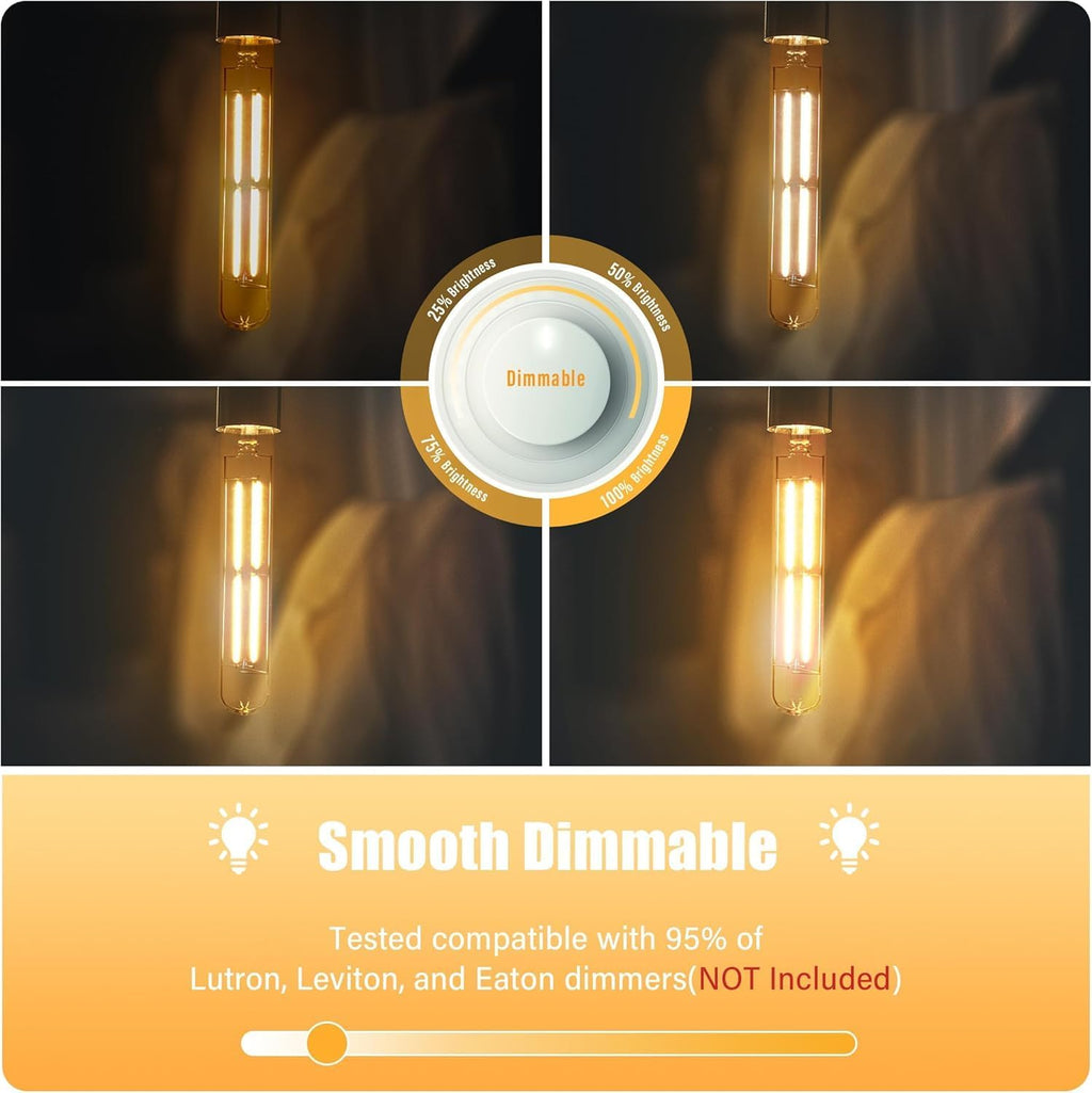 8.9IN LED Light Bulbs E26 Base, 6W 800LM 2700K Soft White T10 T9 Vintage Edison Bulbs Dimmable, AC 120V Equal 80 Watt Clear Glass Long Tubular Filament Bulb, UL Listed - 2Pack