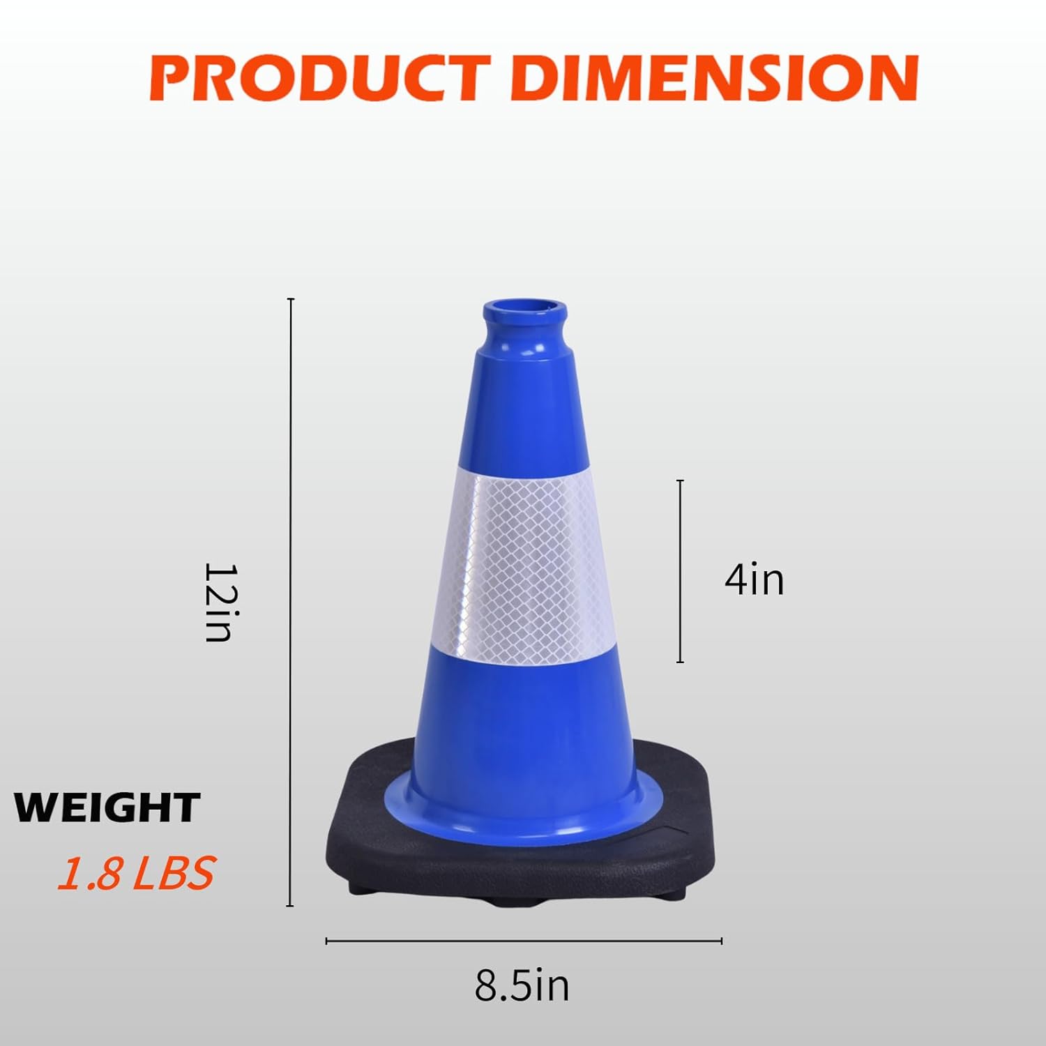 8 Pack 12 Inch Blue Safety Cones Durable with Black Base, Driveway Markers, Skating Practice, Pet Agility Training, Parking Lot Use (8, Blue, 12 Inch)
