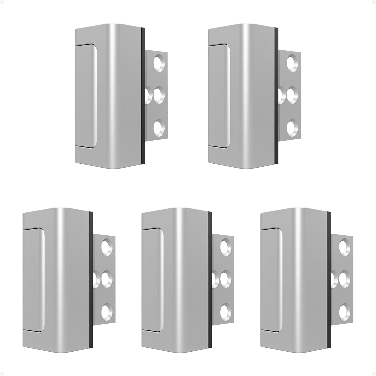 5 Pack Home Security Door Reinforcement Lock, Childproof Safety Door Lock Latch Stopper, Removable Screw-Mounted, Prevent Home Unauthorized Entry, Aluminum Construction, Withstands 800 lbs