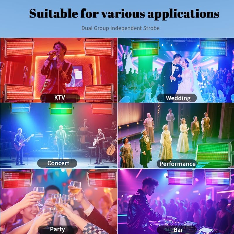 MINGJIE 500W LED Stage Strobe Wash Light with 960 LEDs RGBW 12 Colors, DMX512/Sound Activated/Auto/Master-Slave Modes, Metal Housing for DJ Disco Party Wedding Church Bar Stage Lighting (1PC Light)