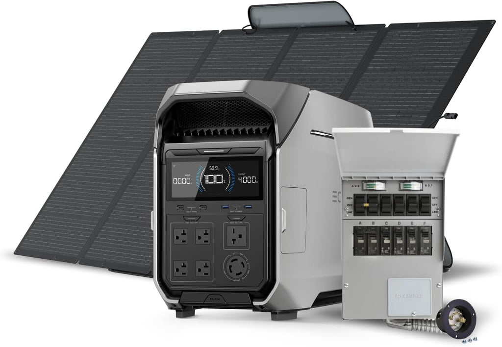 EF ECOFLOW Solar Generator 4096Wh DELTA Pro 3 with 400W Portable Solar Panel + Transfer Switch Kit, 120/240V 4000W AC Output, Power Station for Home Use, Emergencies, Power Outages, RVs