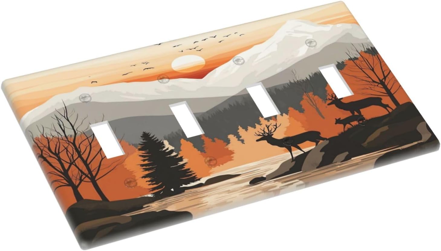 Sun Forest Deer Snow Mountain River Light Switch Covers Quad Toggle Electrical Faceplate 4 Gang Wall Plate Decorative Switch Plates For Bed Room Living Room Decor