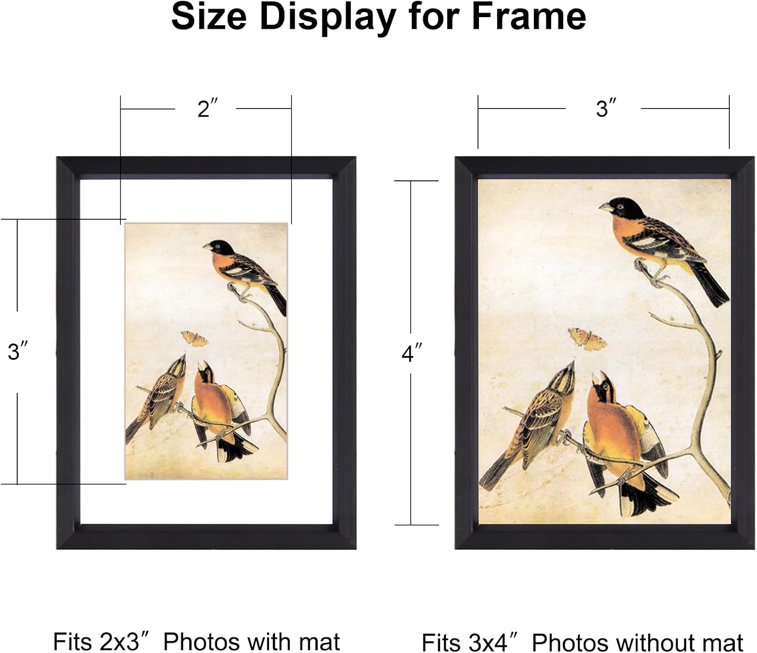 3x4 Picture Frame, Black Metal Photo Frames with HD Glass, Fits 2x3 with Mat or 3 x 4 without Mat, Display for Wall and Table, 1 Pack