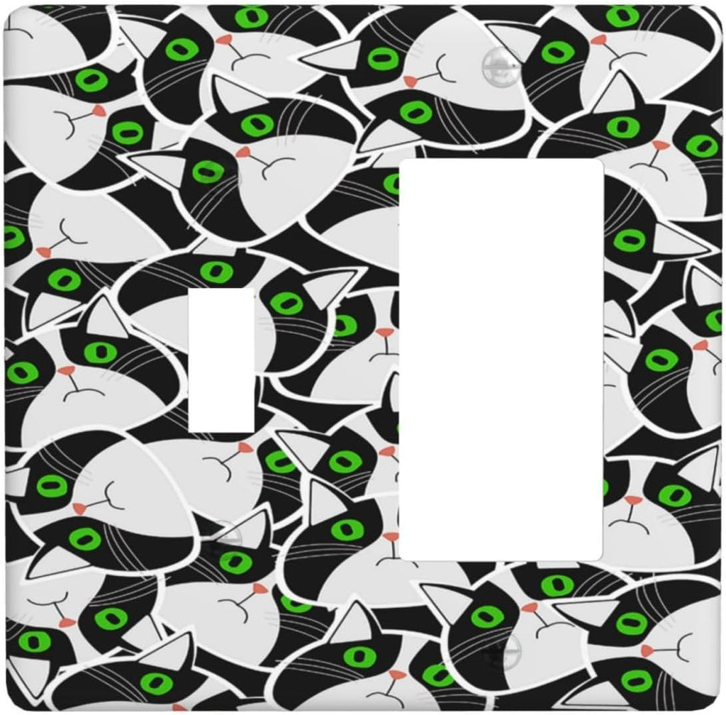 Funny Cat Wacky Kitty 2 Gang Combo 1 Toggle 1 Rcoker Light Switch Covers Decorative Switch Plates Electrical Switch Plates and Outlet Covers for Home Art Decor 4.5 X 4.5 IN