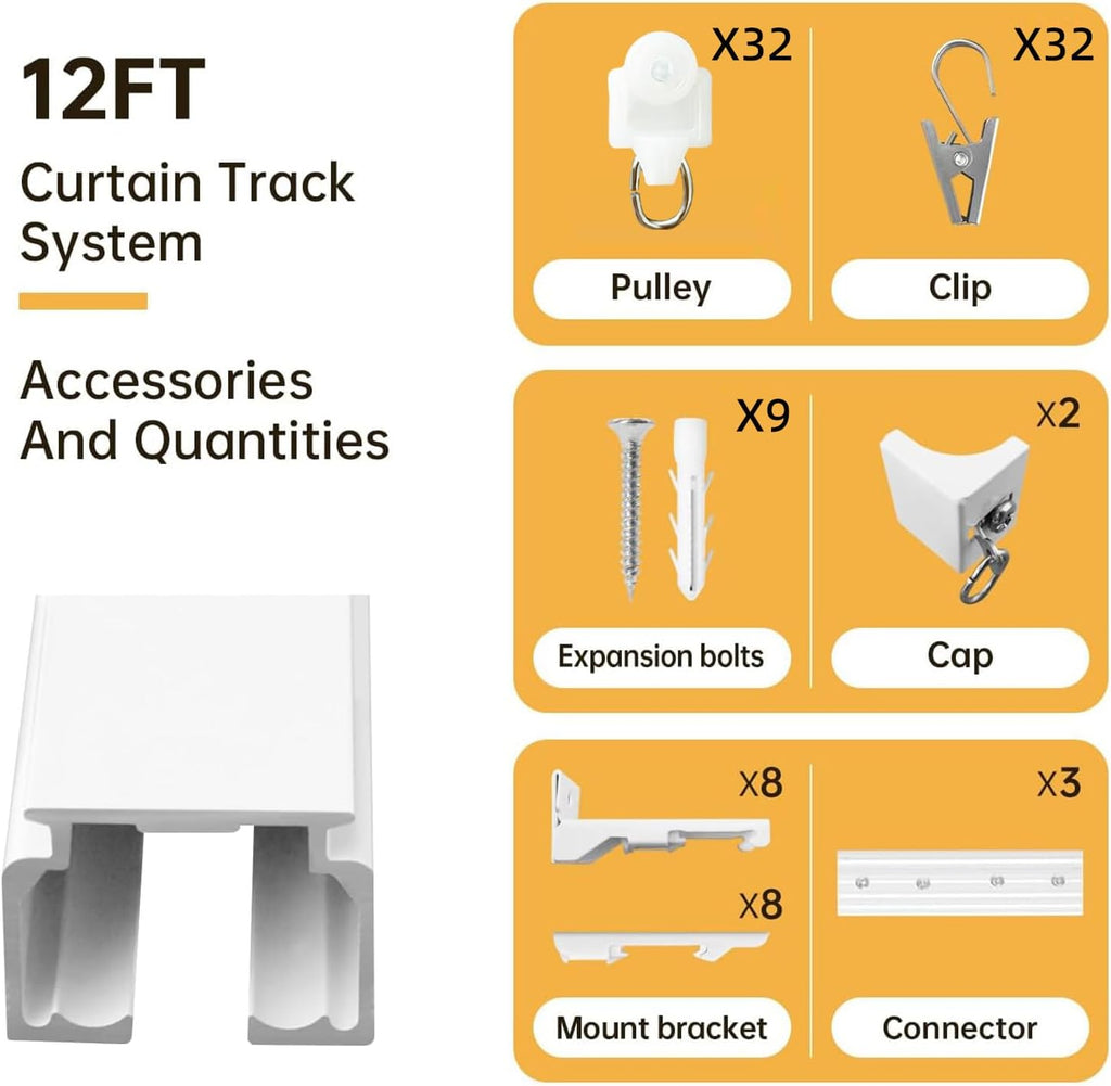 Curtain Tracks Ceiling Wall Mounted Heavy-Duty Curtains Rails Room Divider Curtain Track for Living Room Bedroom Room Shower Divider White 3ft To 12 ft