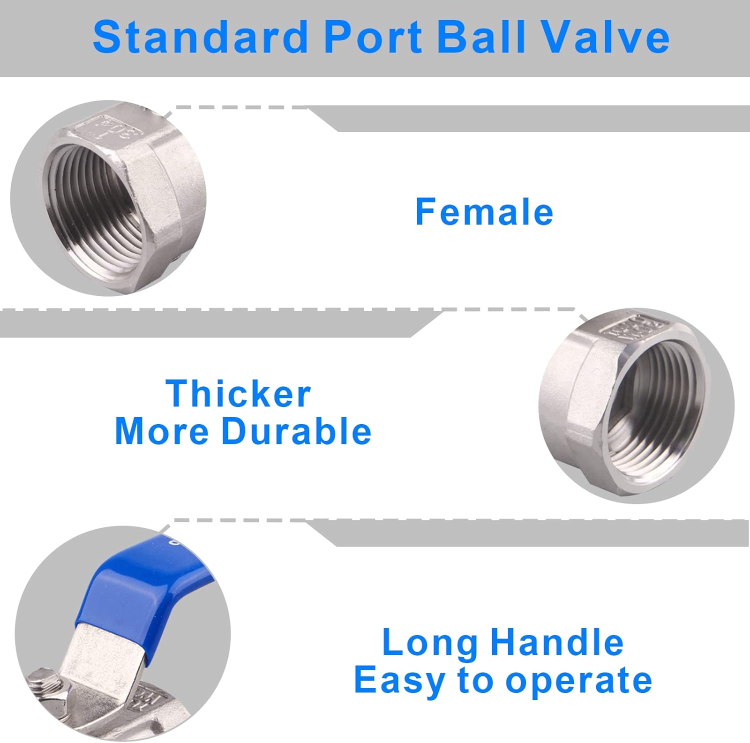 DERNORD Stainless Steel Ball Valve 1PC Type 1 Inch NPT Standard Port for Water, Oil, and Gas (1 Inch Ball Valve)