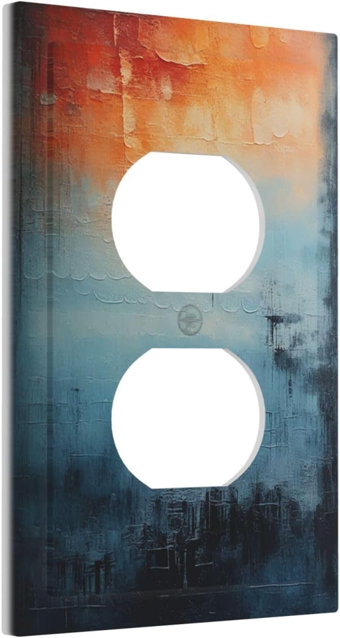 Blue Orange Abstract Modern Minimalist Oil Painting 1 Gang Duplex Receptacle Switch Wall Plate Decorative Switchplate Outlet Covers Electrical Plug Cover Faceplate for Bathroom Home Decor 5 X 3 IN