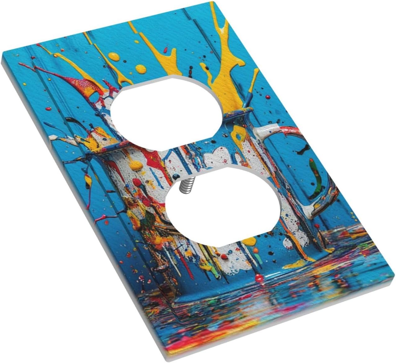 Decorative Outlet Covers Colorful Paint Splatters Blue Wood Plank 1 Gang Duplex Light Switch Cover Plate Wall Plates for Electrical Outlets Switchplate Faceplate