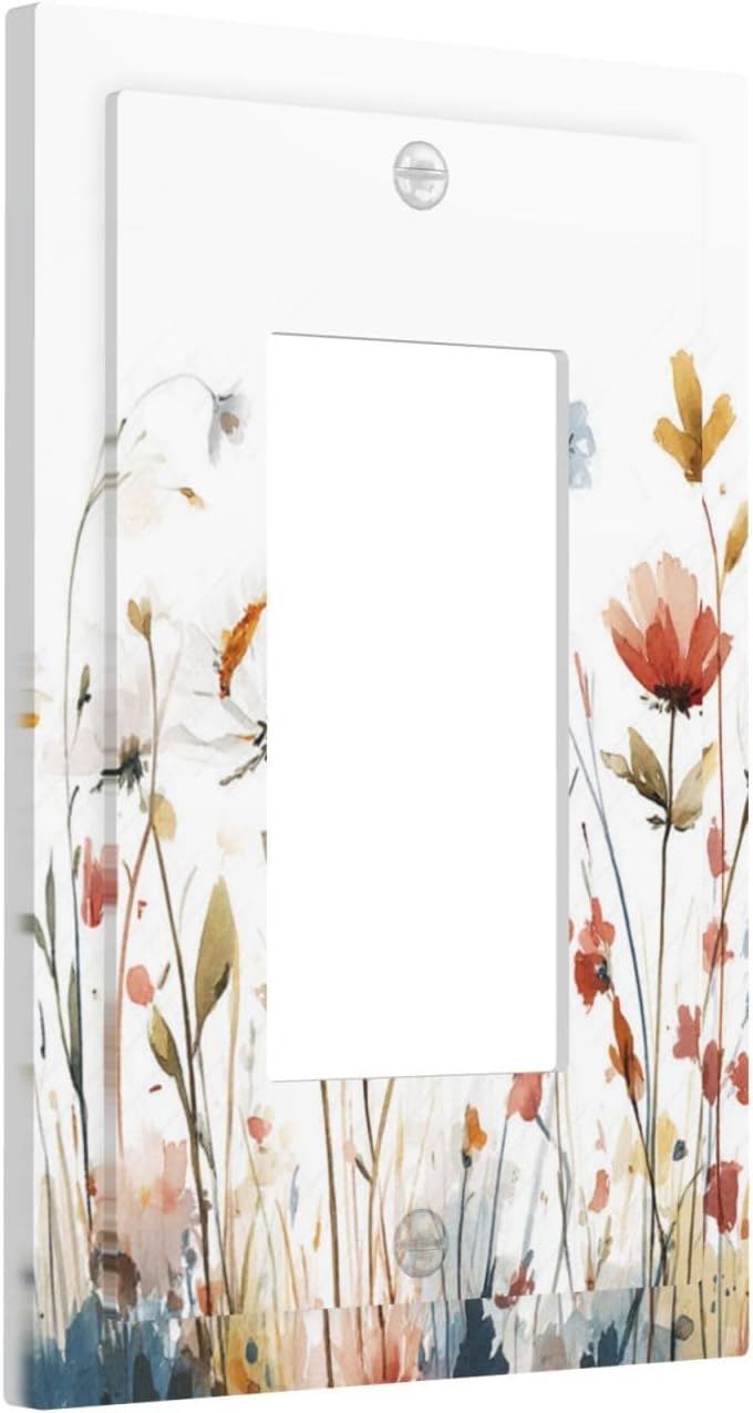 Watercolor Wildflower Colorful Floral Plant Decorative Outlet Covers 1 Gang Single Rocker Light Switch Cover Plate Wall Plates GFCI Faceplate for Bed Room Living Room Decor