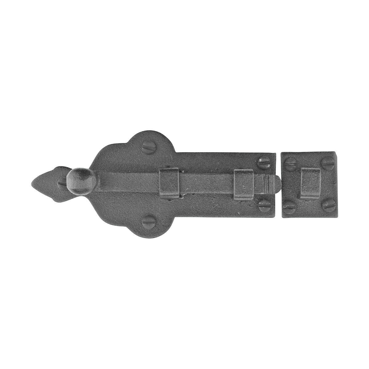 Renovators Supply Manufacturing Slide Bolt Latch 3 3/4 in. Black Wrought Iron Ball Tip Style Slide Bolt with Mounting Hardware