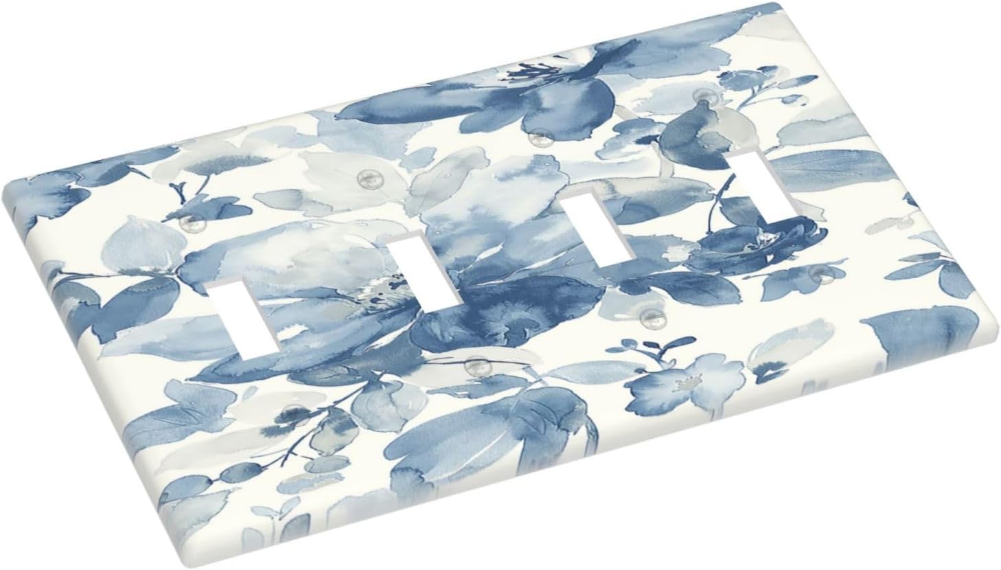 Light Switch Covers Blue Watercolor Floral Quad Toggle Electrical Faceplate 4 Gang Wall Plate Decorative Switch Plates for Bedroom Bathroom Decor