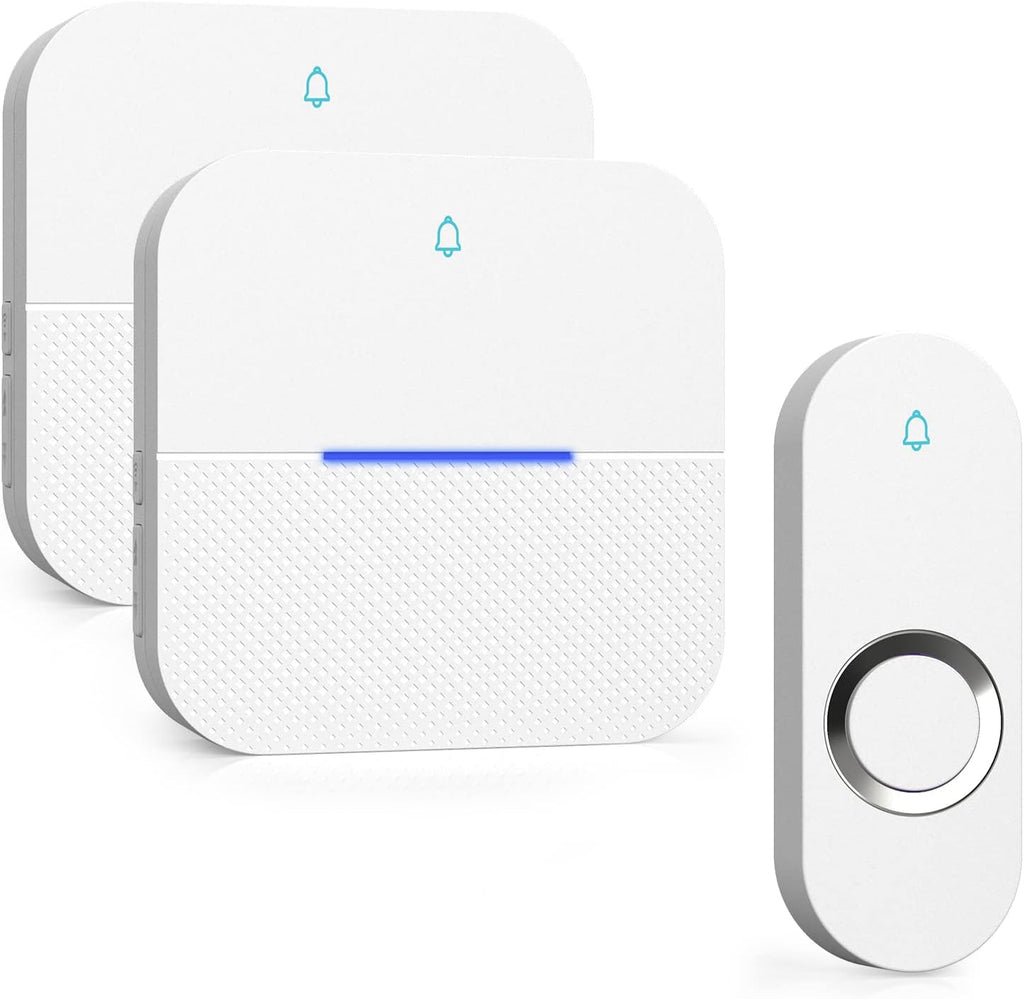 AIDA Lighted Wireless Doorbell for Home, Waterproof Battery Doorbell 1,000ft Range, 5 Volume Levels with 58 Doorbell Chimes & LED Flash (White, Doorbell with 1 Button & 2 Receiver)