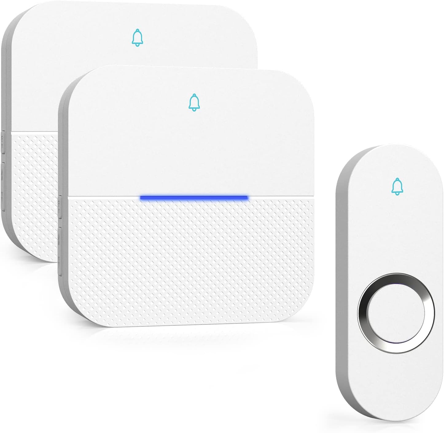 AIDA Lighted Wireless Doorbell for Home, Waterproof Battery Doorbell 1,000ft Range, 5 Volume Levels with 58 Doorbell Chimes & LED Flash (White, Doorbell with 1 Button & 2 Receiver)