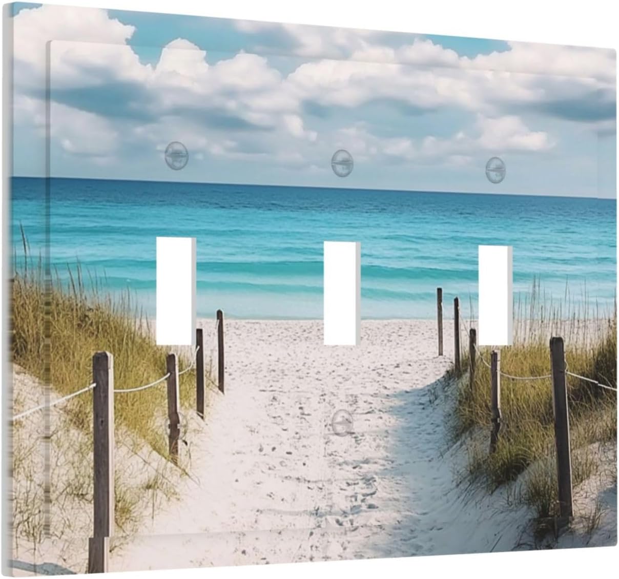Decorative Light Switch Cover Plate Coastal Beach Ocean Seaside View 3 Gang Wall Plates for Electrical Outlets Triple Toggle Switch Plate Covers Outlet Covers Faceplate for Bedroom Home Decor