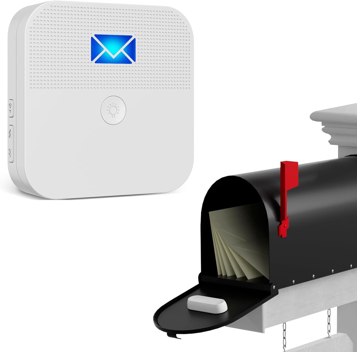 Mailbox Alarm, Wireless Long Range Mailbox Alert, Mailbox Chime Notification System 600 ft Long Range LED Light Flashing and Sound Reminderser Station for Delivered Mail