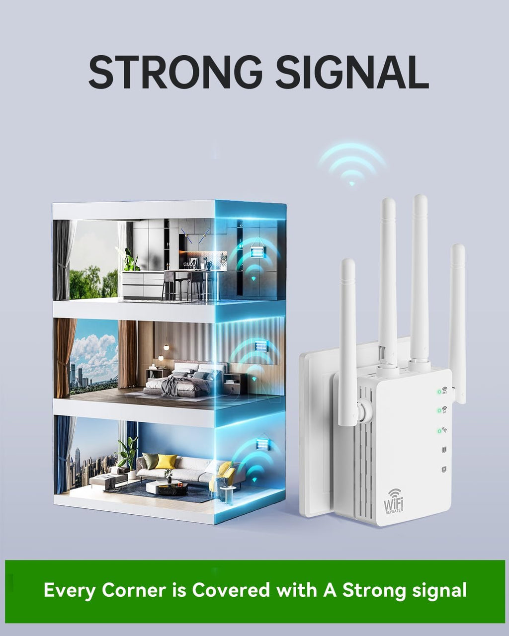 WiFi Extender, WiFi Extender Signal Booster Dual-Band(5.0G&2.4G) AC1200Mbps 10X Faster WiFi 6 Coverage to 13888 sq. ft & 150+ Devices, WiFi Range Extender, WiFi Booster Extender for Home