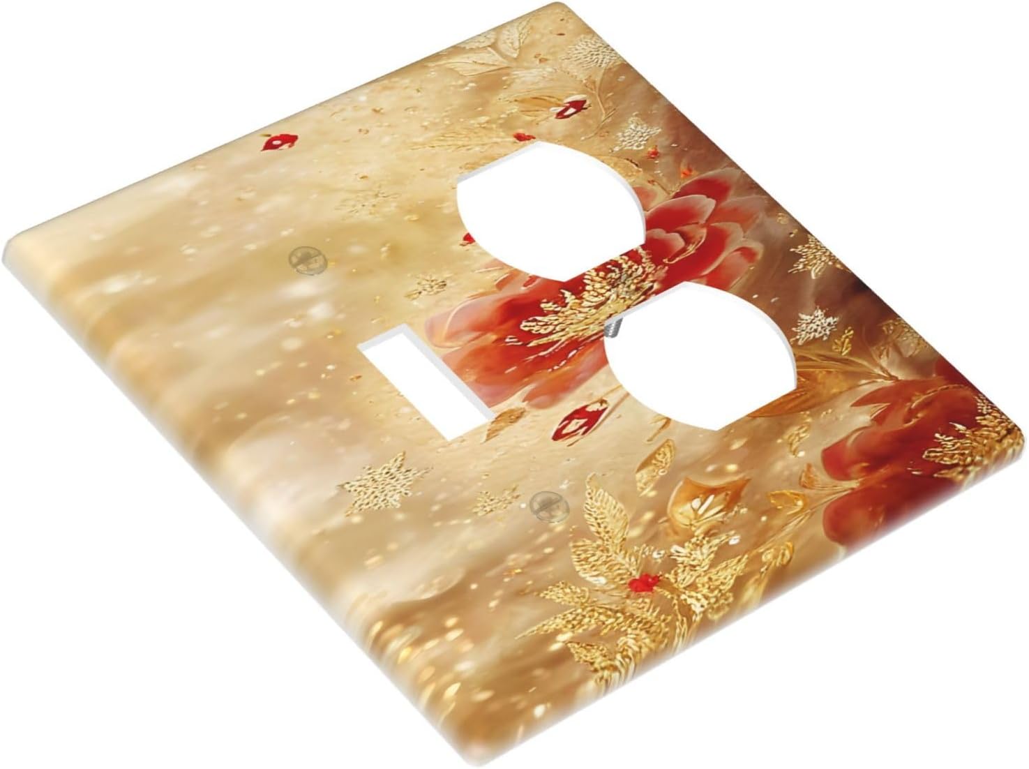 Decorative Outlet Covers Golden Leaf Red Peony Flowers Floral 2 Gang Wall Plate Cover Single Toggle Duplex Combo Two Switch Light Switch Cover Plate Jumbo Faceplate