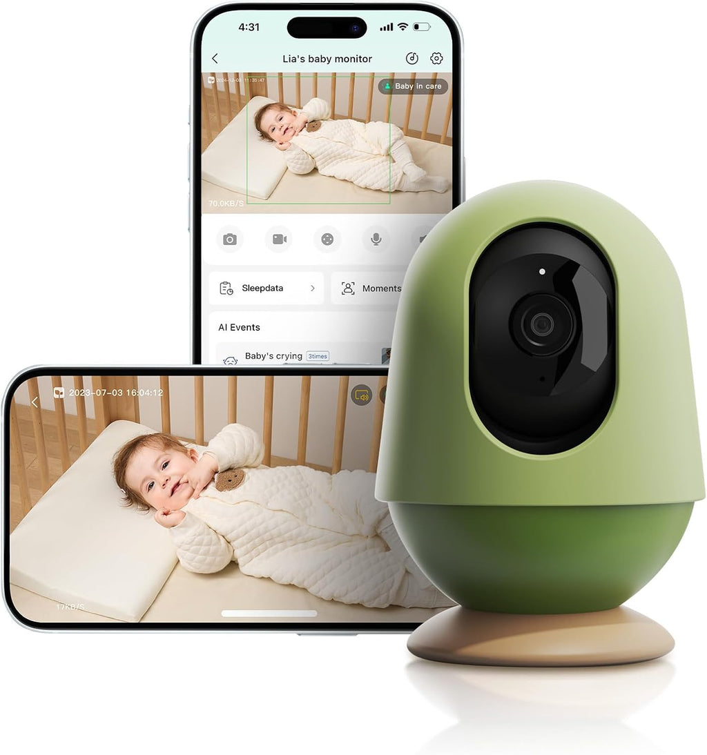 Monai Baby Monitor with Camera and Audio, 3K UHD, 6X Zoom, WiFi Video Monitor for Room or Travel, Pan 350° Tilt 65°, AI Cry Detection, Virtual Fence, Face-Cover Alerts, Sleep Monitoring, Night Vision
