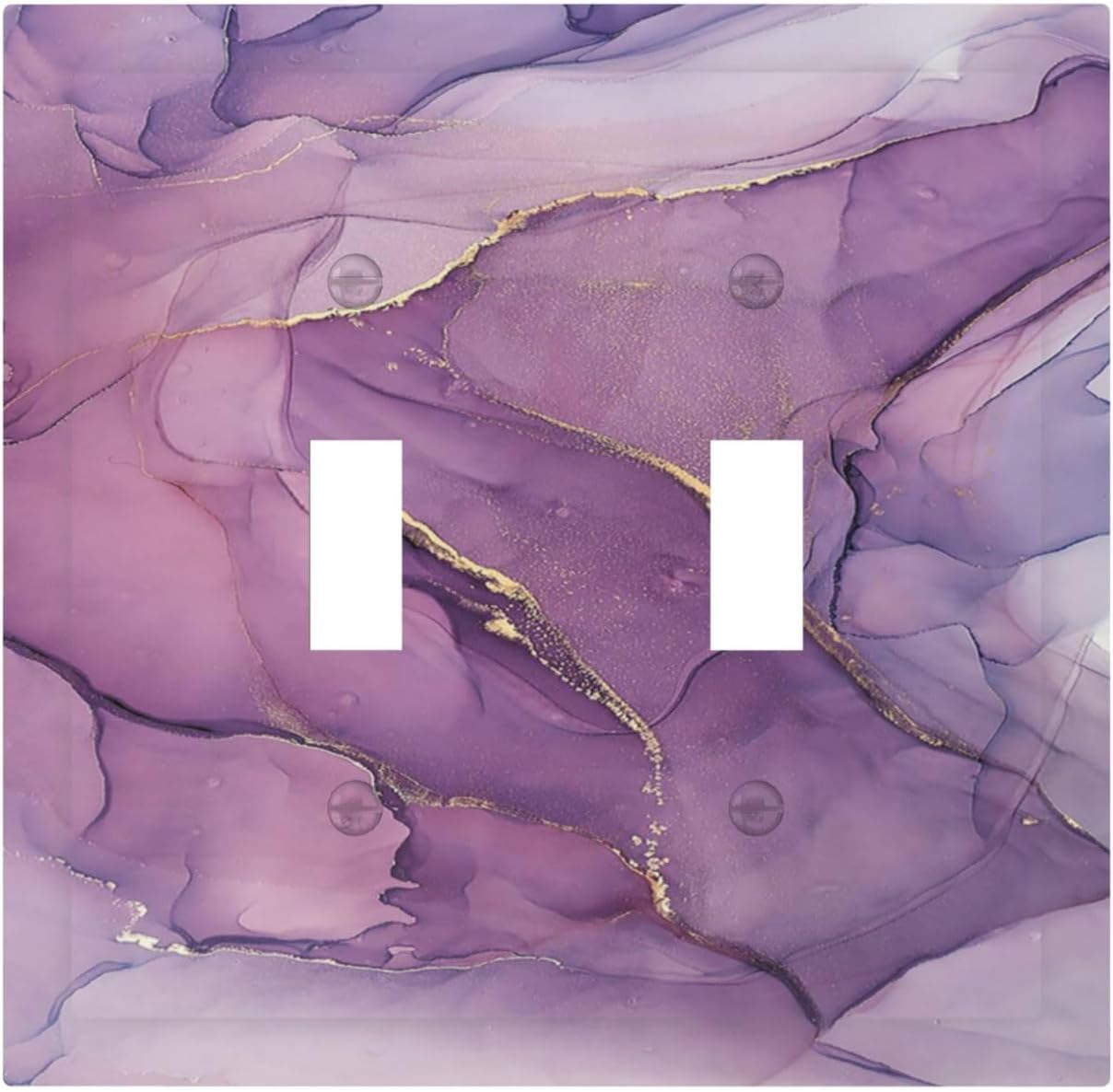 Decorative Switch Plates Purple Marbling Golden Line 2 Gang Double Toggle Outlet Light Switch Cover Wall Plate Electrical Faceplate for living Room Bathroom Decor