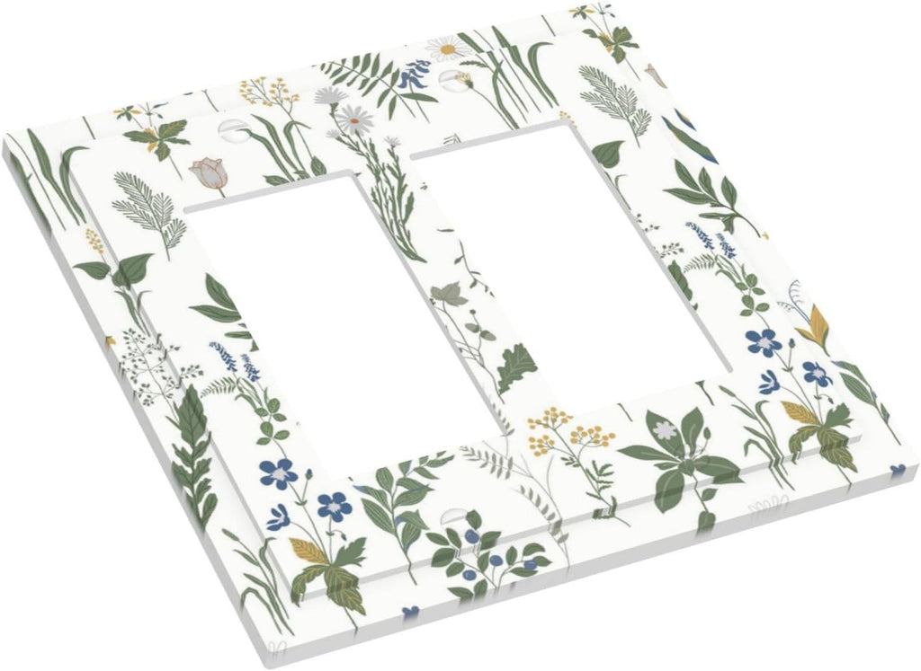 Decorative Outlet Covers Floral Green Leaf Plant Flowes 2 Gang Double Gfci Rocker Electrical Wall Panels Light Switch Cover Plate For Bed Room Farmhouse Decor