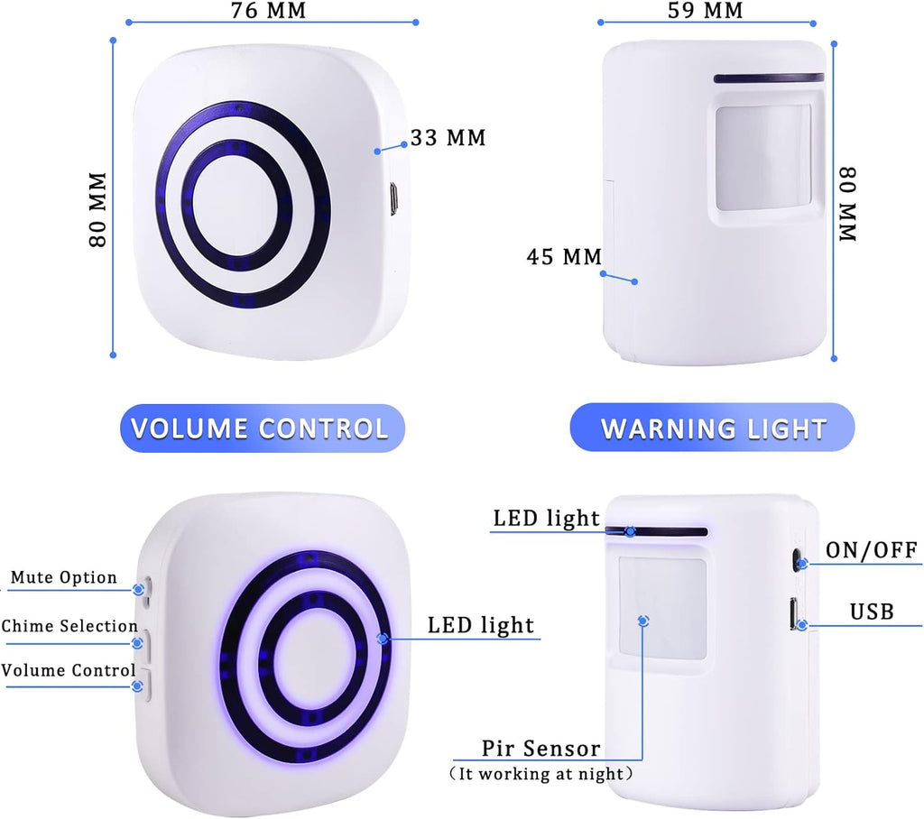 Motion Sensor Alarm System, Wireless Home Security Driveway Alarm Indoor, Motion Detector Alert with 2 Sensor and 1 Receiver -38 Chime Tunes