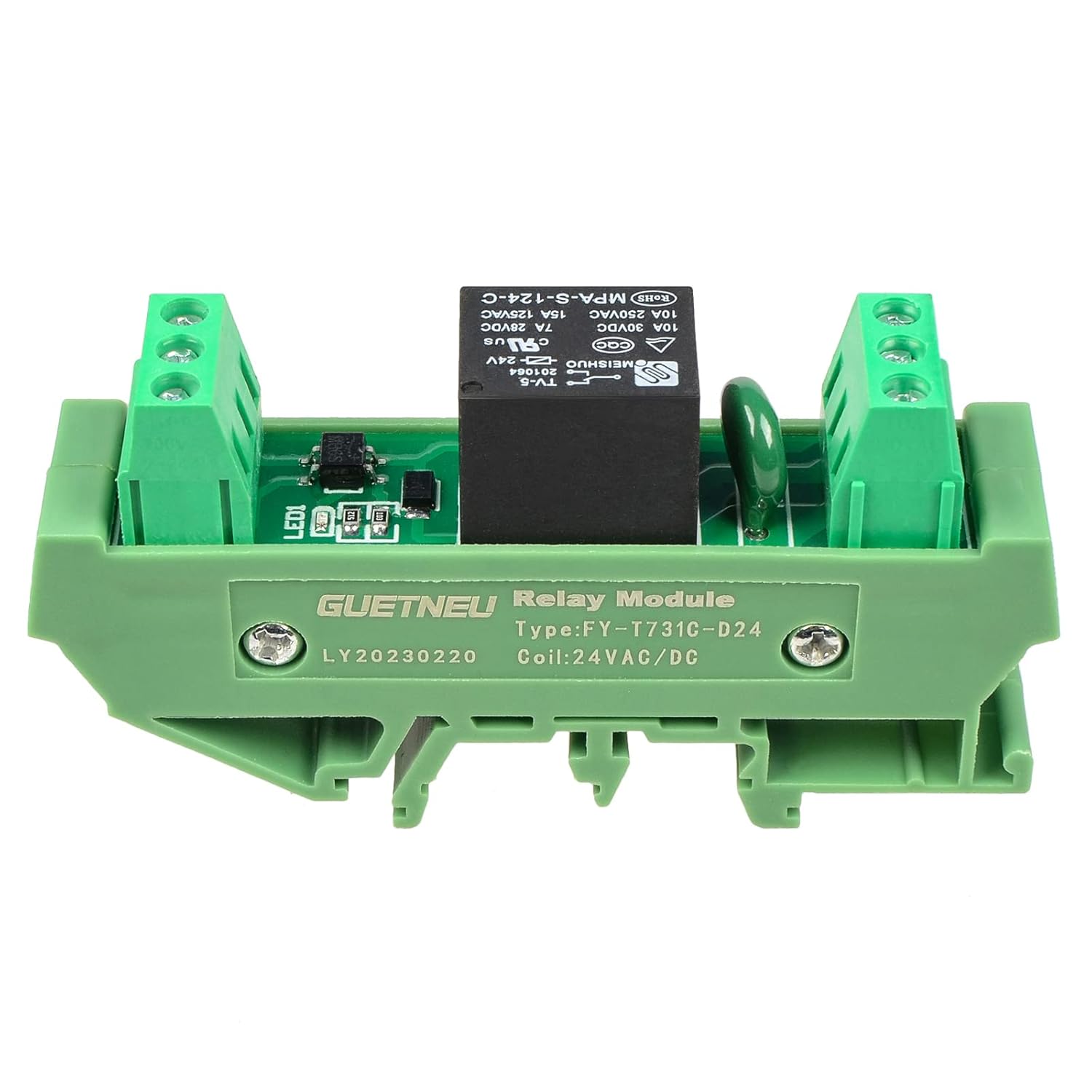 Relay Board, Relay Module 1 Channel 1 SPDT DIN Rail Mount 24V DC/AC, Interface Board(FY-T731C-D24)