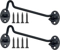 2-Pack 8Inch Door Lock Gate Latch Premium Stainless Steel Hook and Eye Gate Latch Cabin Hook with 16pcs Screws, Black