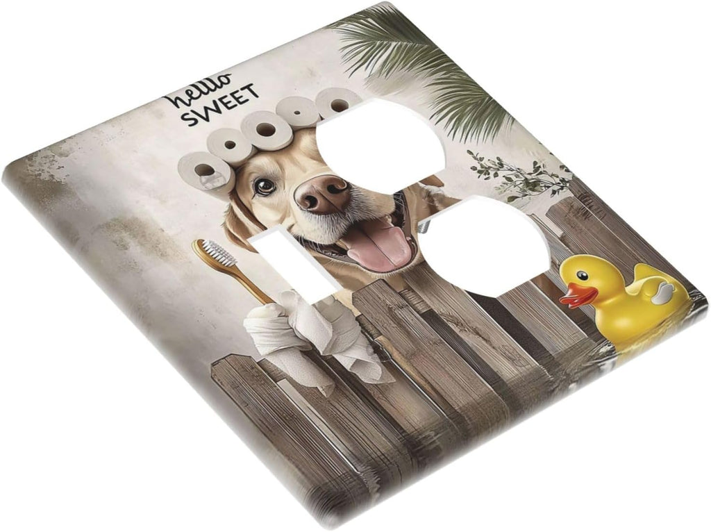 Funny Dog Rustic Farmhouse Wooden Fence Labrador Wallplates 1 Toggle 1 Duplex Switch Plate Electrical Gfci Faceplate Decorative Light Switch Covers For Kids Room Bathroom Decor