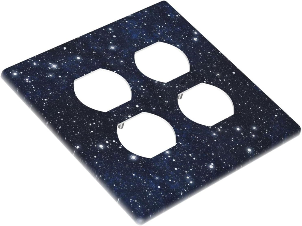 Decorative Outlet Covers Blue Galaxy Universe Space Stars 2 Gang Wall Plate Cover Double Duplex Receptacle Two Switch Light Switch Cover Plate Jumbo Dual Faceplate for Home Decor