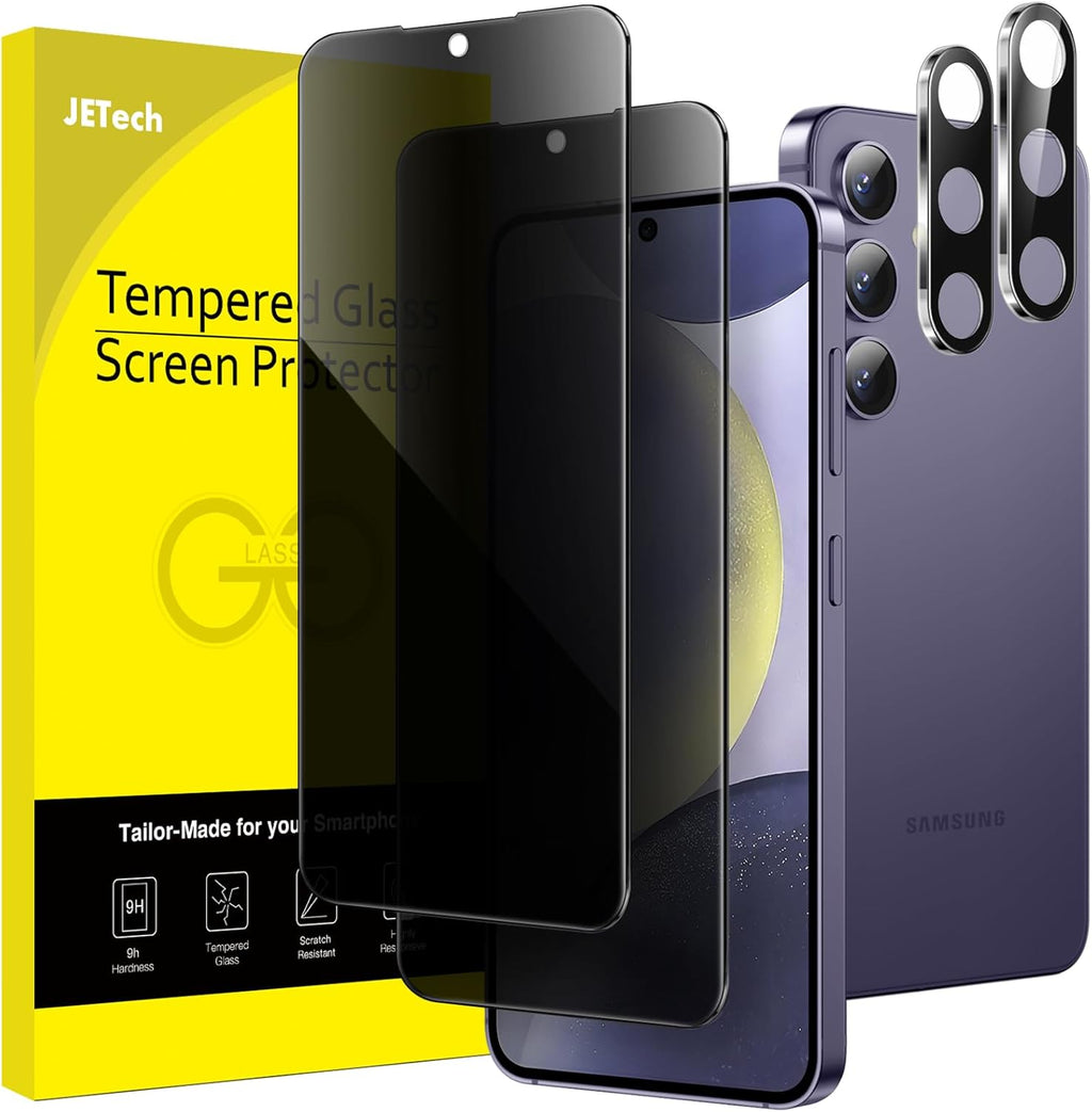 JETech Privacy Screen Protector for Samsung Galaxy S24+ / S24 Plus 5G 6.7-Inch with Camera Lens Protector, Anti-Spy Tempered Glass Film, Fingerprint ID Compatible, 2-Pack Each