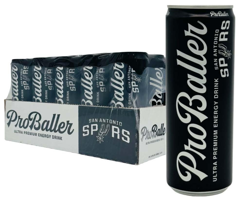 ProBaller Ultra Premium Energy Drink - Natural Clean NSF Certified Sport Drink with Amino Acids, Taurine, Biotin, Organic Agave, Vitamin B 12 Methylcobalamin, & Electrolytes - 15 Pack - Spurs Edition