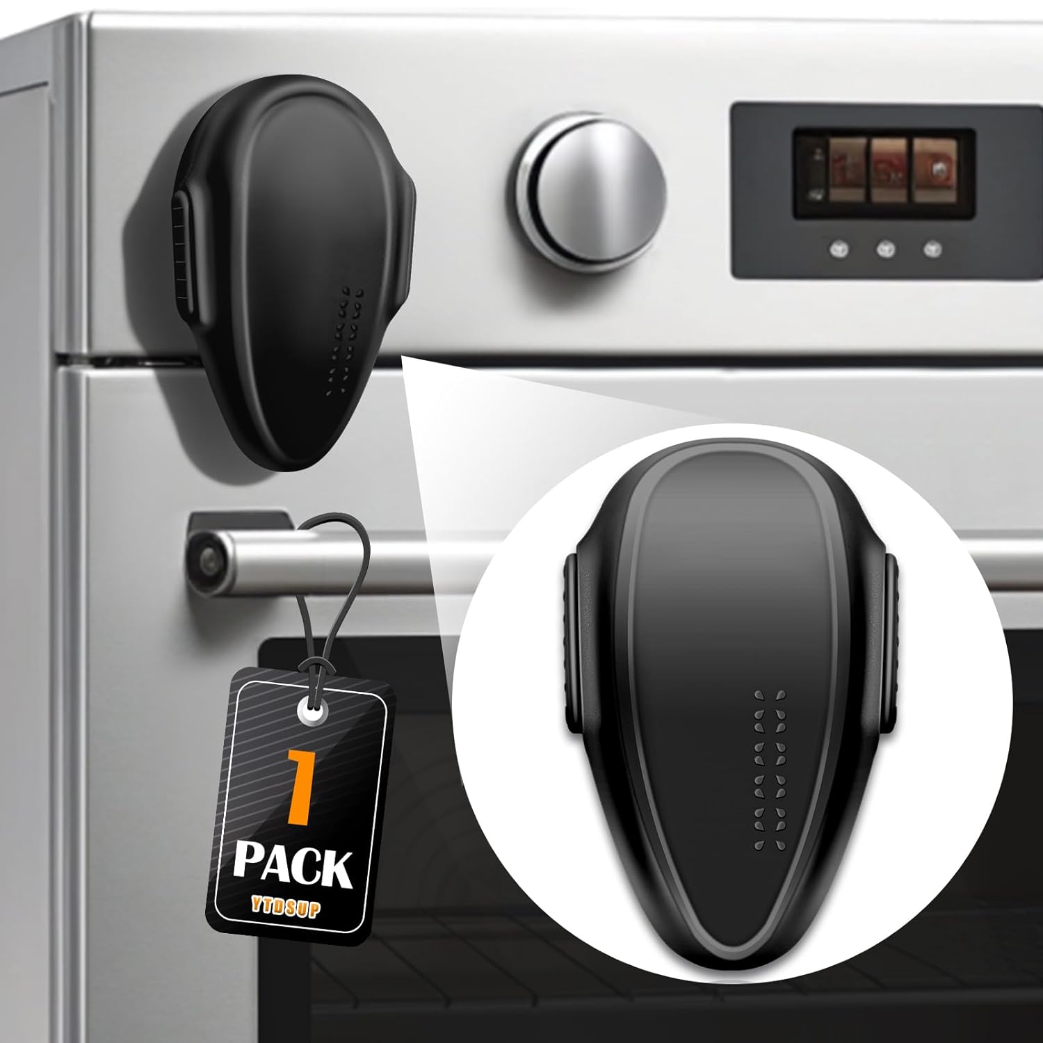 Oven Lock Child Safety (1 Pack), Cabinet Lock Baby Proofing, Baby and Child Proof Lock for Drawer Oven Stove Door, Upgrade Heat-Resistant Material, Easy to Install - Black