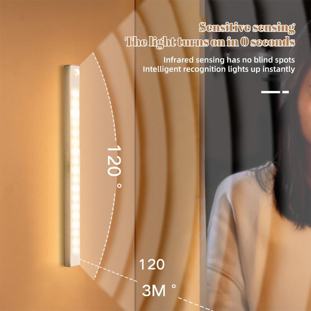 Punch-Free Smart Sensor Magnetic Rechargeable Led Lights, Rechargeable Motion Sensor Lights, Motion Sensor Light Indoor, for Wardrobes Kitchens Closets and Studios (4Set-Warm,10cm/3.94in)