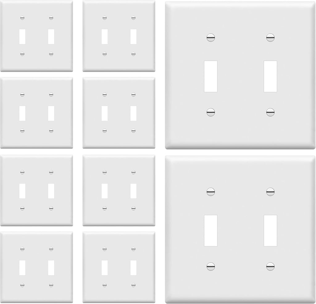 ENERLITES Double Toggle Light Switch Wall Plate, Size 2-Gang 4.50" x 4.57", Unbreakable Polycarbonate Thermoplastic, 8812-W-10PCS, White (10 Pack)