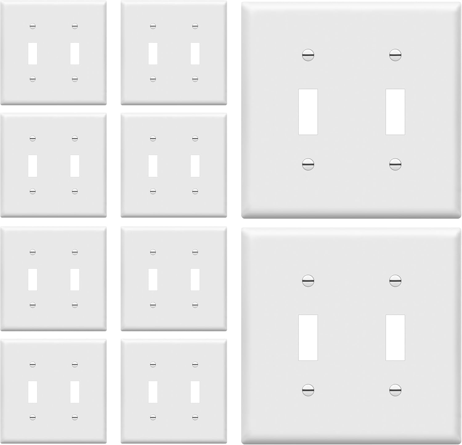 ENERLITES Double Toggle Light Switch Wall Plate, Size 2-Gang 4.50" x 4.57", Unbreakable Polycarbonate Thermoplastic, 8812-W-10PCS, White (10 Pack)