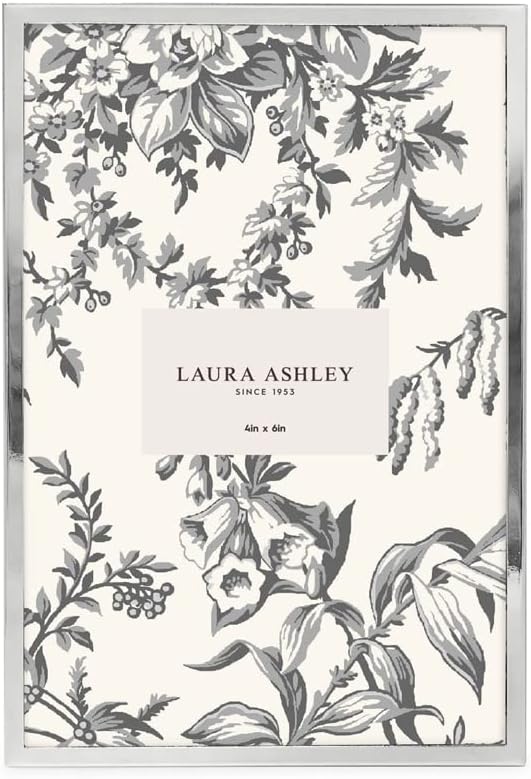Laura Ashley 4x6 Silver Flat Metal Picture Frame (Vertical & Horizontal) w/Two-Way Easel Stand, Black Velvet Backing, Wall-Mountable, Made for Tabletop, Desk, Wall Display, Home Décor (4x6, Silver)