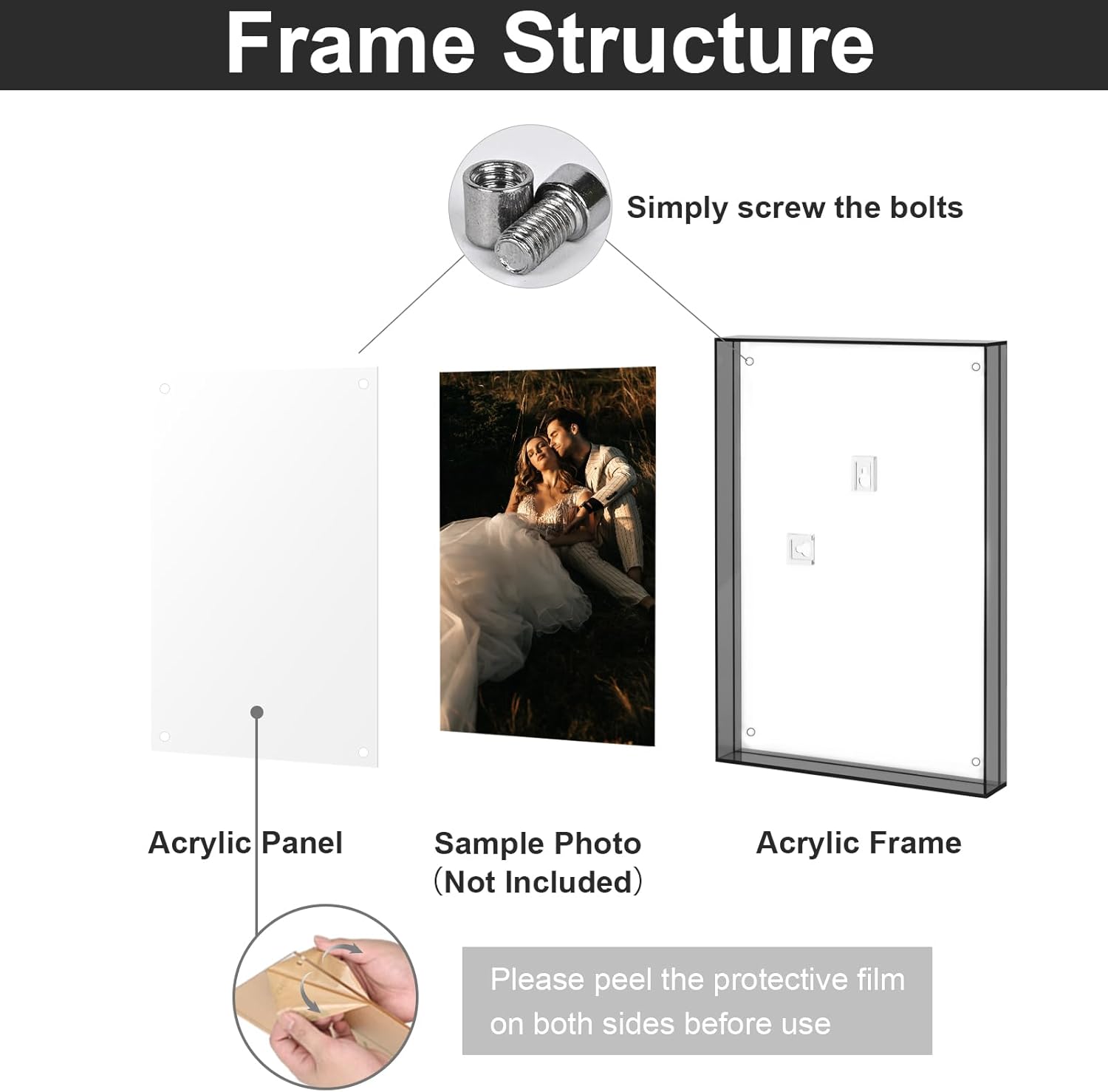 5x7 Picture Frames, Stunning Color Acrylic Photo Frame, Wall & Tabletop Display Frames, Modern Floating Style for Home Office Decoration, Black (1 Pack)