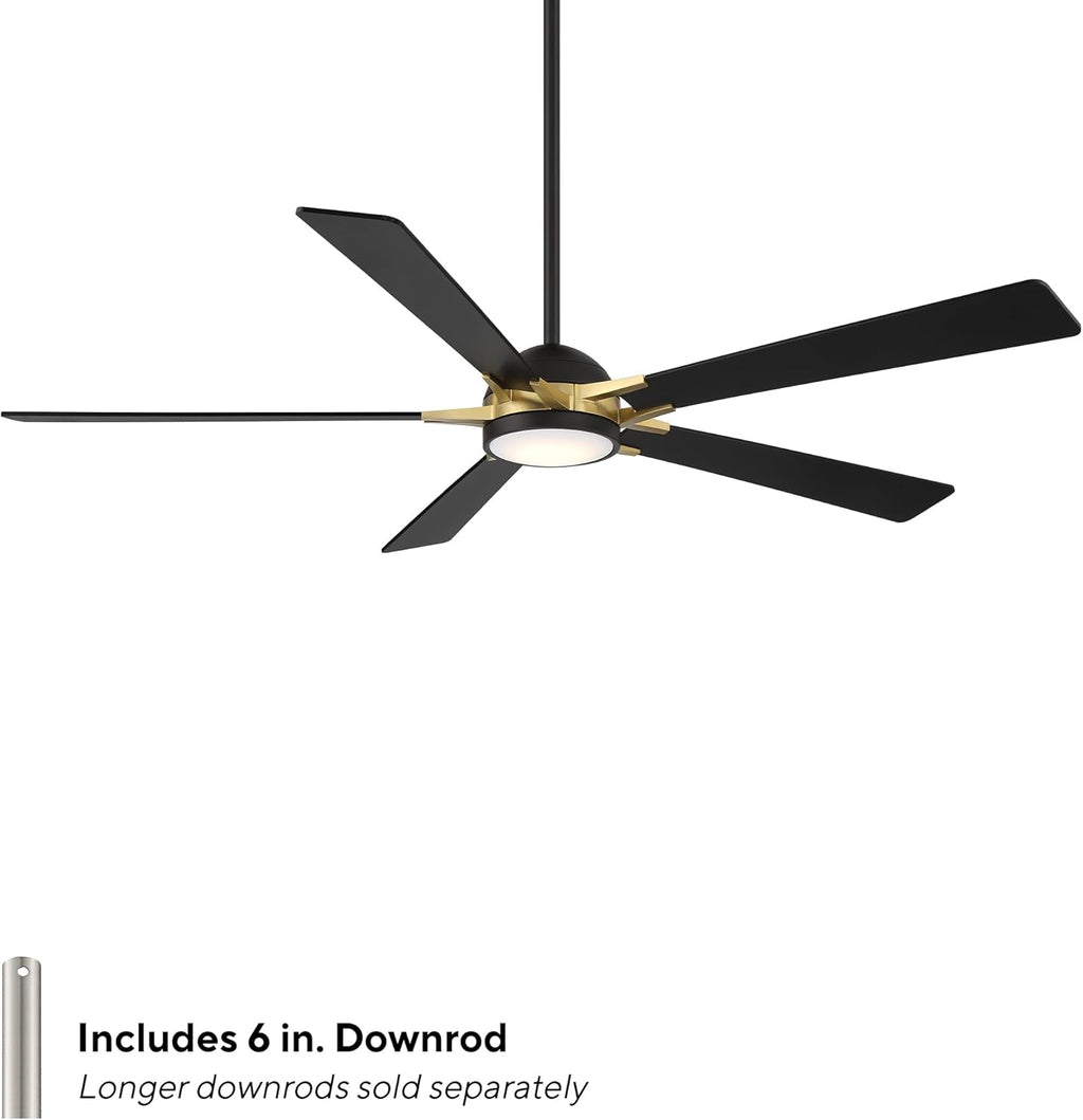 Rotary Indoor and Outdoor 5-Blade 65in Smart Home Ceiling Fan in Matte Black Soft Brass with 2700-3000-4000-5000K Selectable LED Light Kit and Remote Control works with iOS or Android WAC App