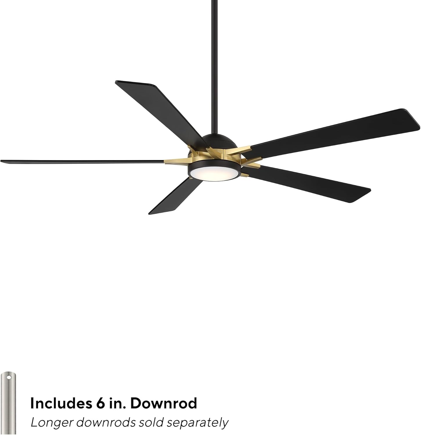 Rotary Indoor and Outdoor 5-Blade 65in Smart Home Ceiling Fan in Matte Black Soft Brass with 2700-3000-4000-5000K Selectable LED Light Kit and Remote Control works with iOS or Android WAC App