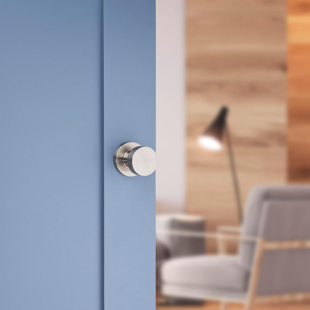 Kwikset Pismo Door Knob Set, 6 Pack with 3 Non-Locking Passage and 3 Locking Keyless Privacy Handles, with Round Rose, Featuring Microban Protection in Satin Nickel
