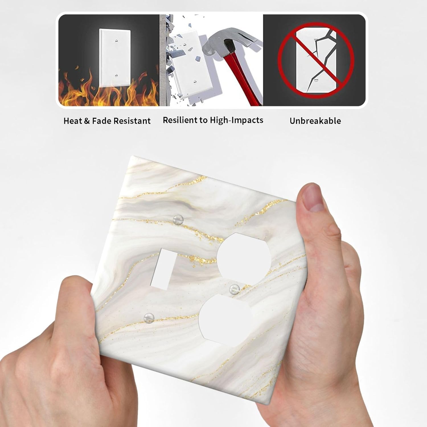 White Grey Gold Marble Simple Tiles Wallplates 1 Toggle 1 Duplex Switch Plate Electrical GFCI Faceplate Decorative Light Switch Covers for Bathroom Kitchen Decor