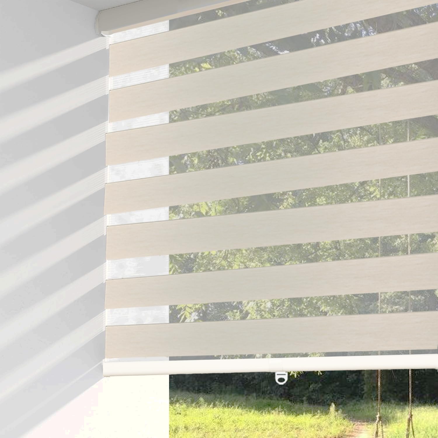ShadesU Cordless Zebra Blinds – Light Filtering Dual-Layer Window Shades for Privacy (Cream Color) (Maximum Height 72") (Width 36.5")