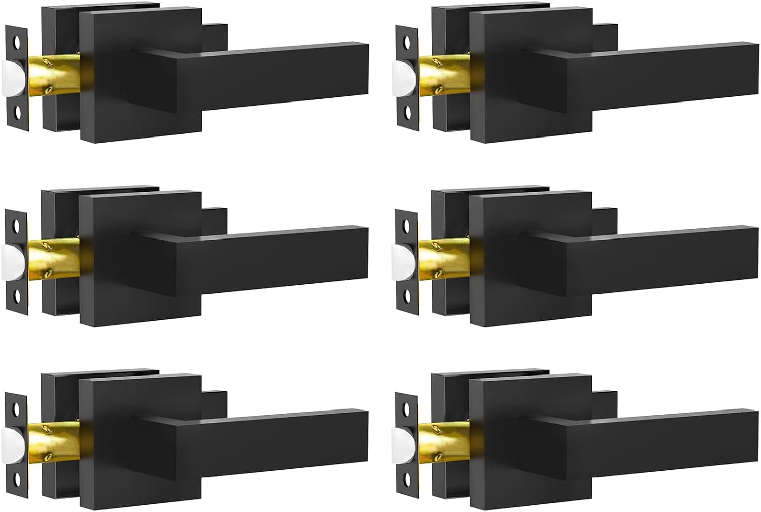 Passage Door Lever, 6 Pack Matte Black Interior Door Handles for Hallway and Closet, Heavy Duty Square Interior Keyless Door Handles Non-Locking Door Knobs for Right & Left Side Door