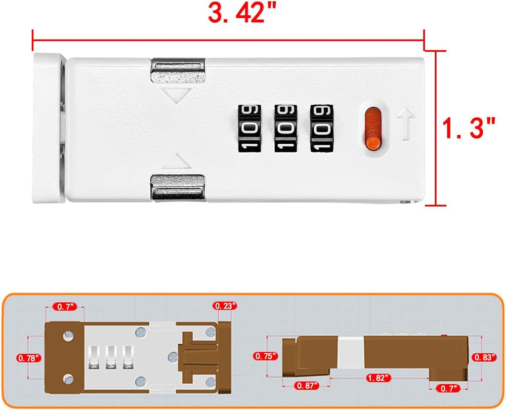 Cabinet Lock，Barn Door Latches,3-Digit Combination Security Locks,Combination Security Lock,for Office File Cabinet,Drawers,Locker,Small Door,Cupboard (1, White_90 Degree)