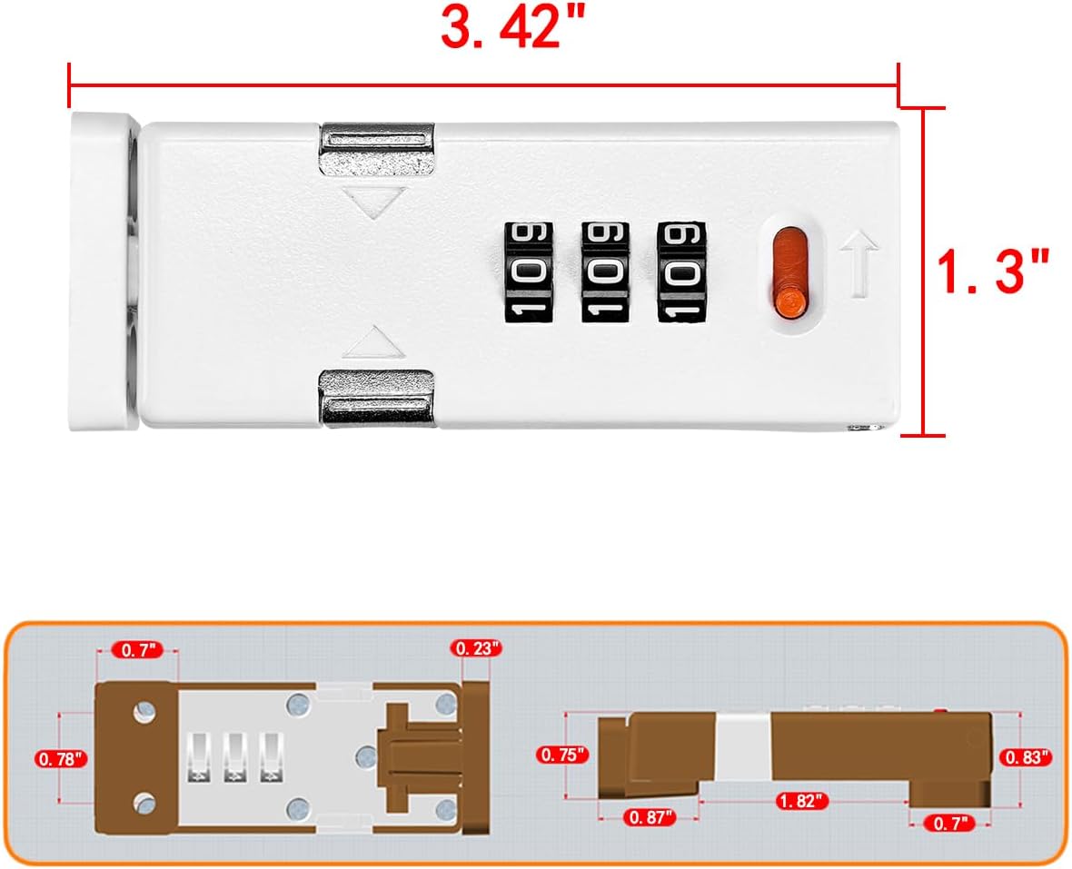 Cabinet Lock，Barn Door Latches,3-Digit Combination Security Locks,Combination Security Lock,for Office File Cabinet,Drawers,Locker,Small Door,Cupboard (1, White_90 Degree)